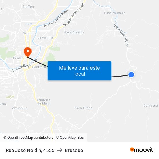 Rua José Noldin, 4555 to Brusque map