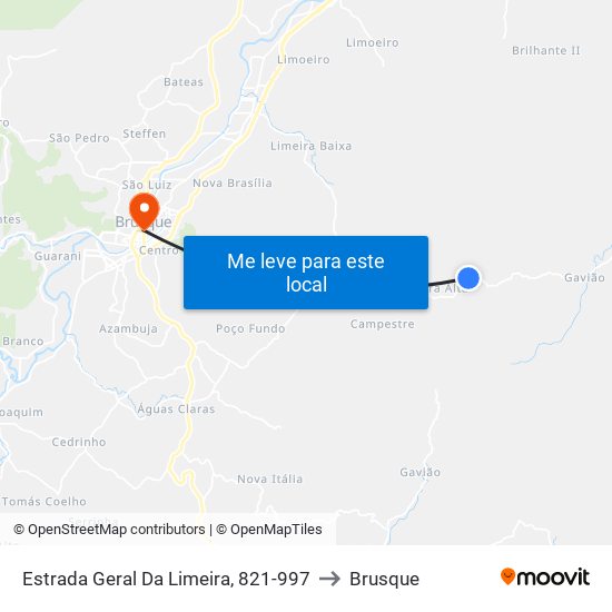 Estrada Geral Da Limeira, 821-997 to Brusque map