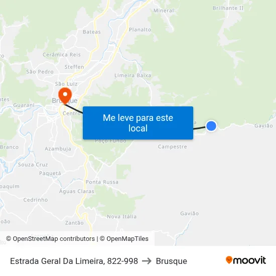 Estrada Geral Da Limeira, 822-998 to Brusque map