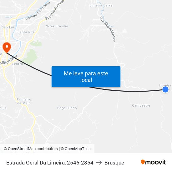 Estrada Geral Da Limeira, 2546-2854 to Brusque map