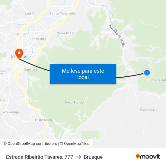 Estrada Ribeirão Tavares, 777 to Brusque map