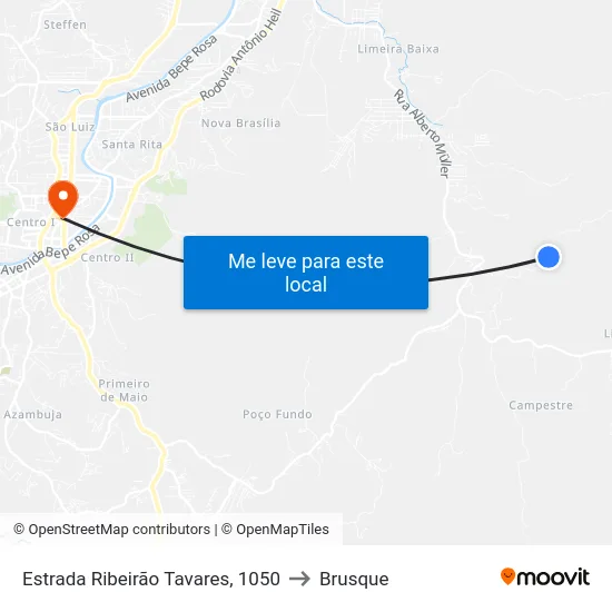 Estrada Ribeirão Tavares, 1050 to Brusque map