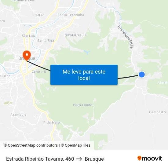 Estrada Ribeirão Tavares, 460 to Brusque map