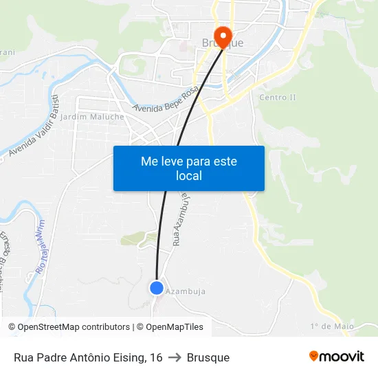 Rua Padre Antônio Eising, 16 to Brusque map
