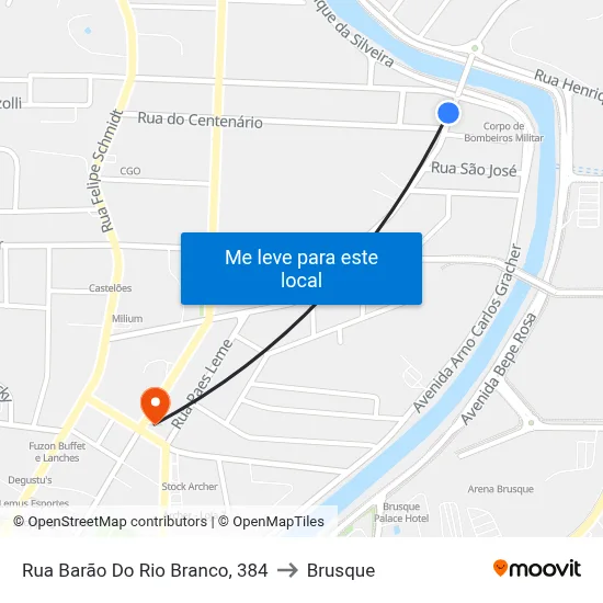 Rua Barão Do Rio Branco, 384 to Brusque map