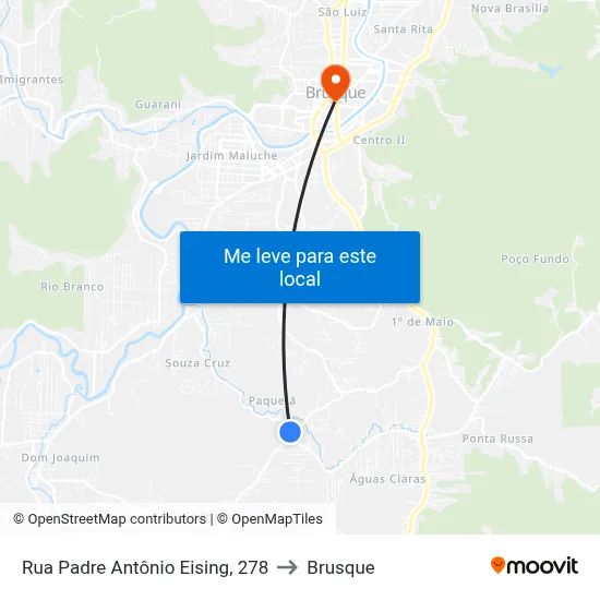 Rua Padre Antônio Eising, 278 to Brusque map