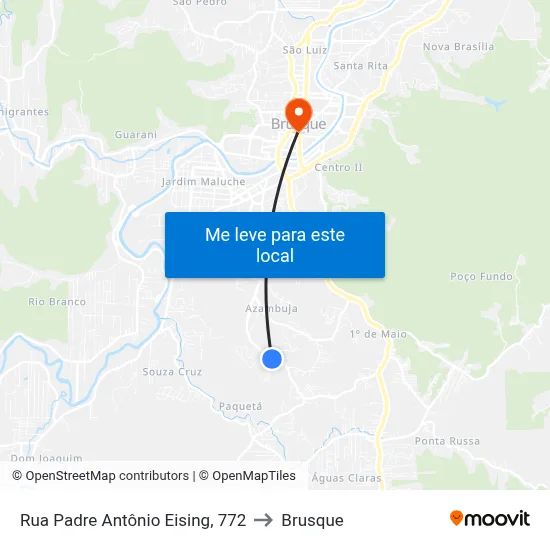 Rua Padre Antônio Eising, 772 to Brusque map