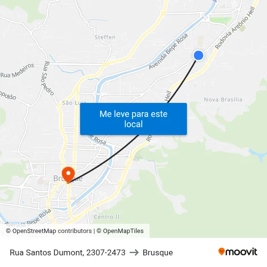 Rua Santos Dumont, 2307-2473 to Brusque map
