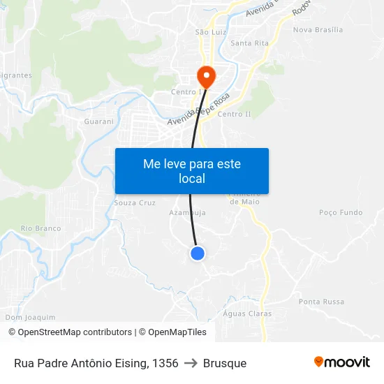 Rua Padre Antônio Eising, 1356 to Brusque map