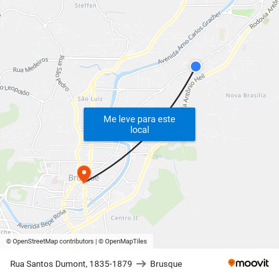 Rua Santos Dumont, 1835-1879 to Brusque map