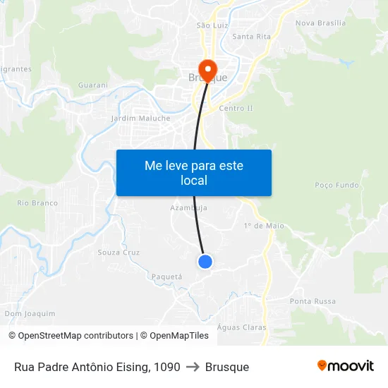 Rua Padre Antônio Eising, 1090 to Brusque map