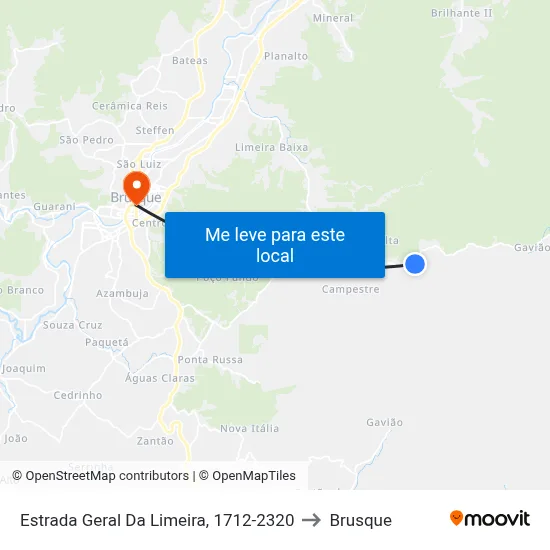 Estrada Geral Da Limeira, 1712-2320 to Brusque map