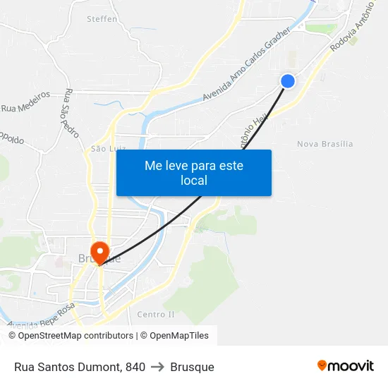 Rua Santos Dumont, 840 to Brusque map