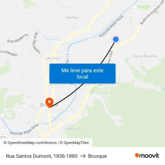 Rua Santos Dumont, 1836-1880 to Brusque map