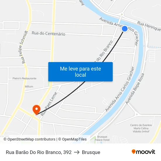 Rua Barão Do Rio Branco, 392 to Brusque map