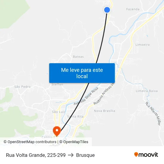 Rua Volta Grande, 225-299 to Brusque map