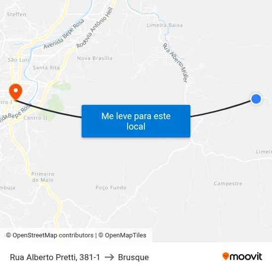 Rua Alberto Pretti, 381-1 to Brusque map