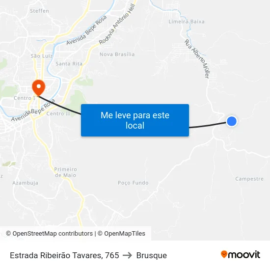 Estrada Ribeirão Tavares, 765 to Brusque map