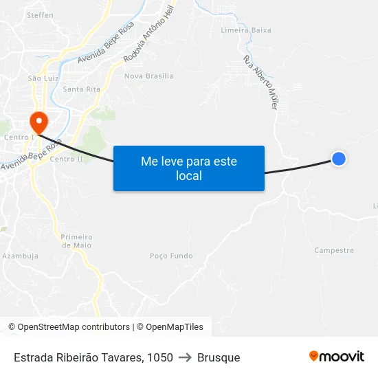 Estrada Ribeirão Tavares, 1050 to Brusque map