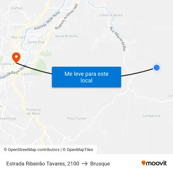 Estrada Ribeirão Tavares, 2100 to Brusque map