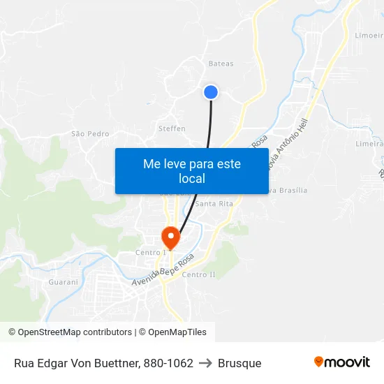 Rua Edgar Von Buettner, 880-1062 to Brusque map