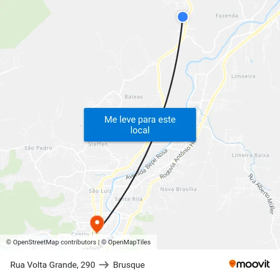 Rua Volta Grande, 290 to Brusque map