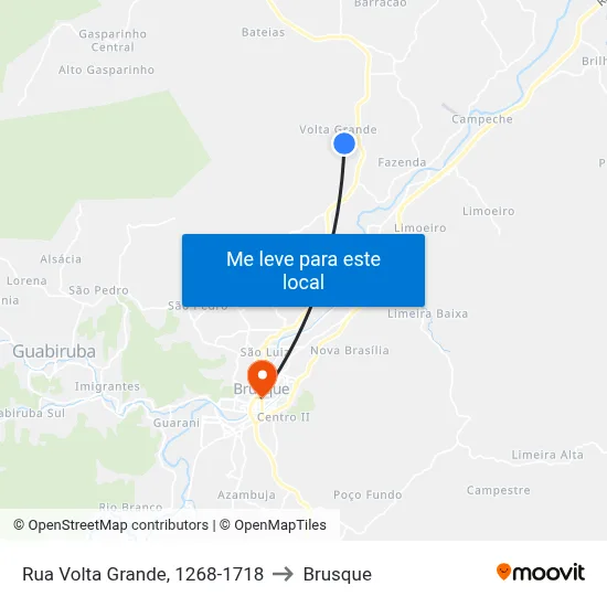 Rua Volta Grande, 1268-1718 to Brusque map