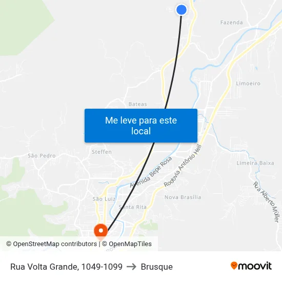 Rua Volta Grande, 1049-1099 to Brusque map