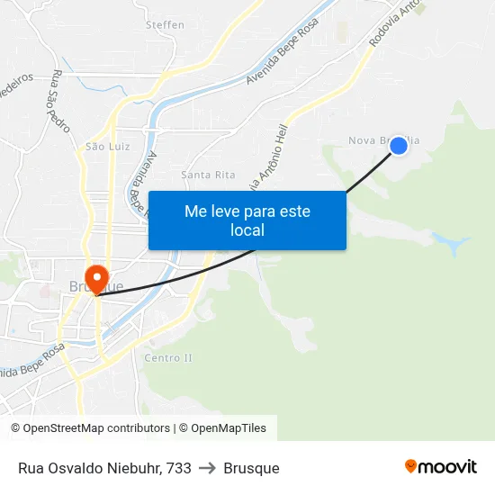 Rua Osvaldo Niebuhr, 733 to Brusque map