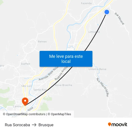 Rua Sorocaba to Brusque map