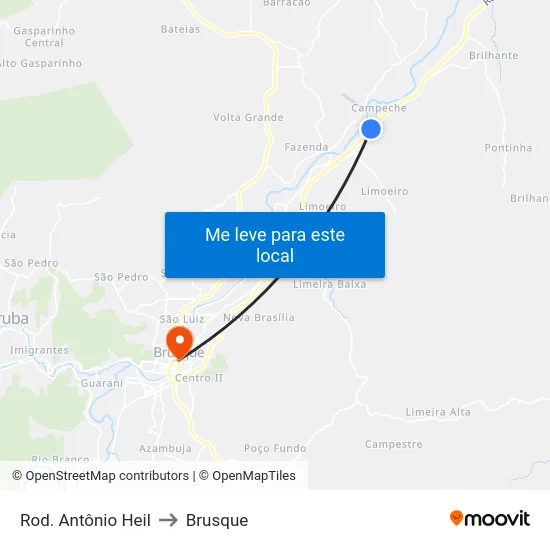 Rod. Antônio Heil to Brusque map