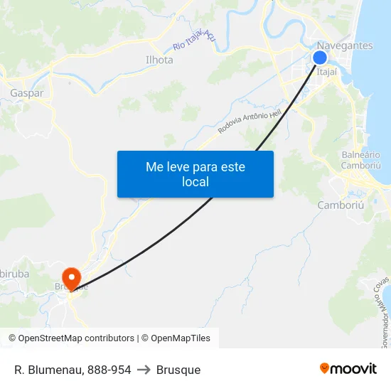 R. Blumenau, 888-954 to Brusque map