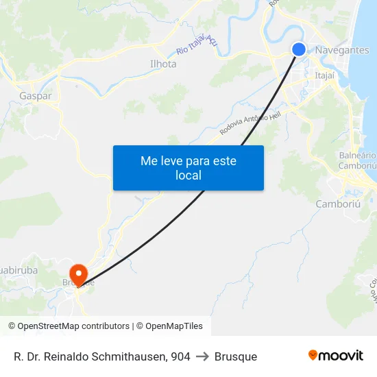 R. Dr. Reinaldo Schmithausen, 904 to Brusque map