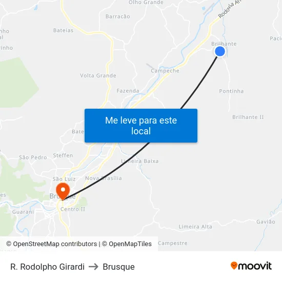 R. Rodolpho Girardi to Brusque map