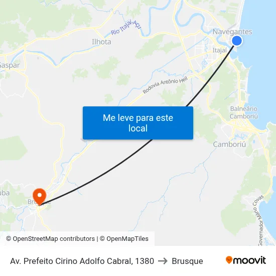 Av. Prefeito Cirino Adolfo Cabral, 1380 to Brusque map