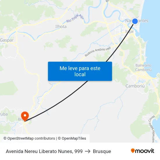 Avenida Nereu Liberato Nunes, 999 to Brusque map