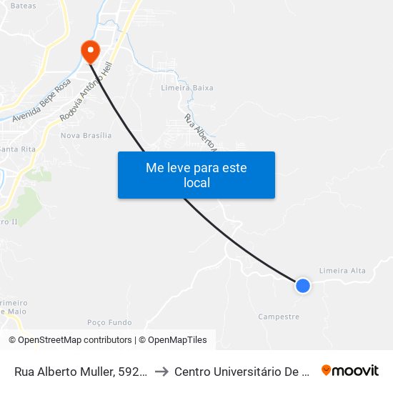 Rua Alberto Muller, 5925-9275 to Centro Universitário De Brusque map