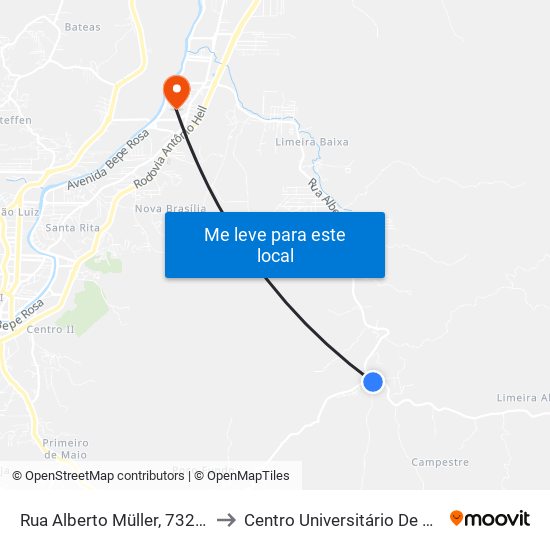 Rua Alberto Müller, 7320-7426 to Centro Universitário De Brusque map