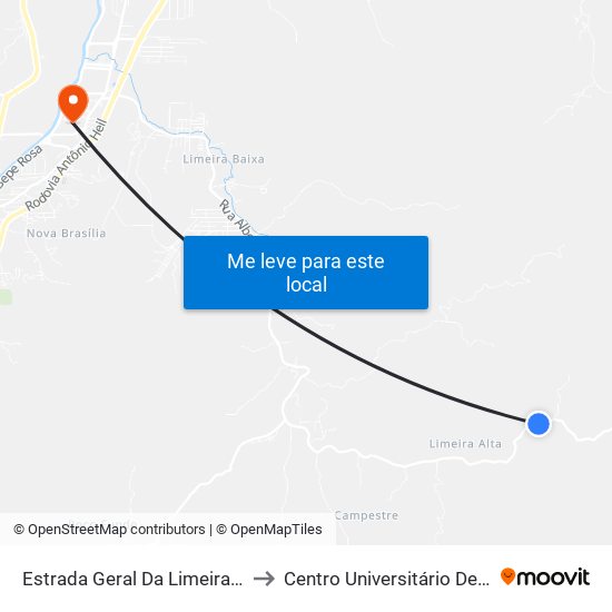 Estrada Geral Da Limeira, 821-997 to Centro Universitário De Brusque map