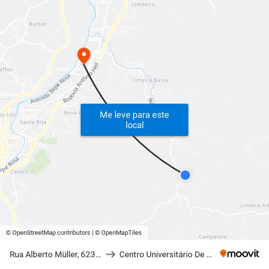 Rua Alberto Müller, 6236-6638 to Centro Universitário De Brusque map