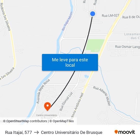 Rua Itajaí, 577 to Centro Universitário De Brusque map