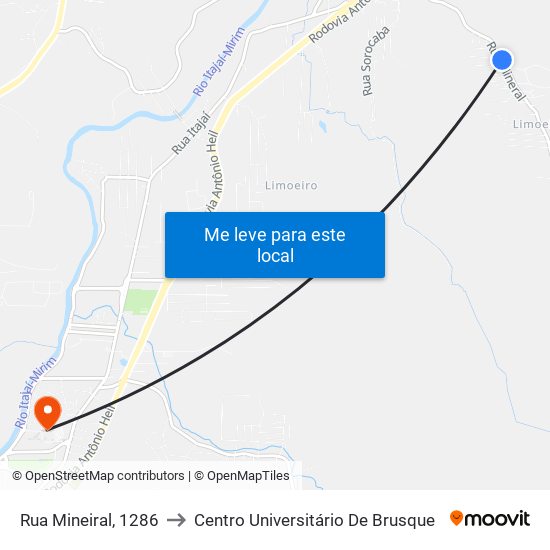 Rua Mineiral, 1286 to Centro Universitário De Brusque map