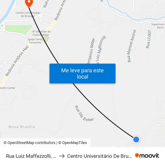 Rua Luiz Maffezzolli, 120 to Centro Universitário De Brusque map