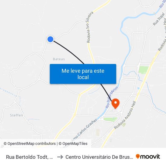 Rua Bertoldo Todt, 990 to Centro Universitário De Brusque map