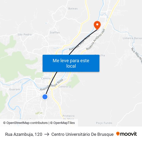 Rua Azambuja, 120 to Centro Universitário De Brusque map