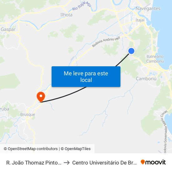 R. João Thomaz Pinto, 255 to Centro Universitário De Brusque map