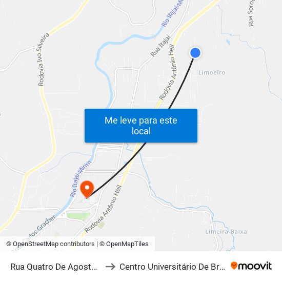Rua Quatro De Agosto, 107 to Centro Universitário De Brusque map