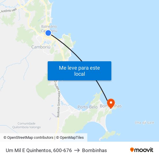 Um Mil E Quinhentos, 600-676 to Bombinhas map