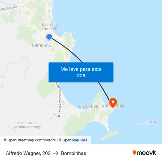 Alfredo Wagner, 202 to Bombinhas map
