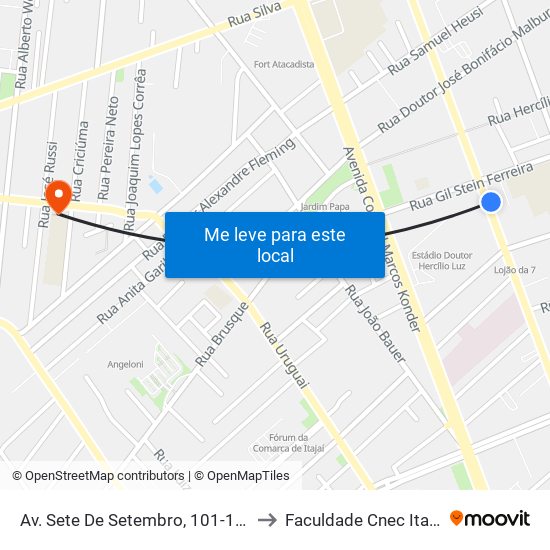 Av. Sete De Setembro, 101-197 to Faculdade Cnec Itajaí map
